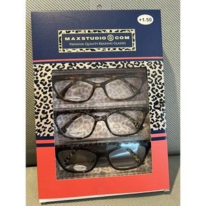 MAX STUDIO 3 PACK PREMIUM READING GLASSES READERS +1.50 Cheetah Print & Black
